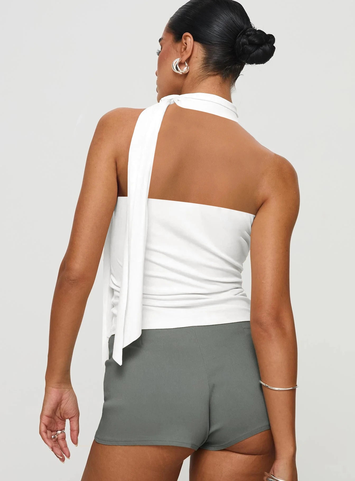 Women Sexy And Elegant Sleeveless High Neck Slim Fit Vest Nightclub Street Style New White Strap Casual Upper Outer Garment