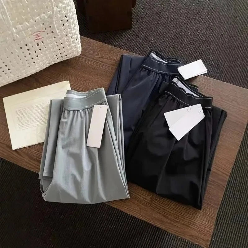 Elastic High Waist Quick Drying Pants Women Black Straight Breathable Trousers Women Fashion Casual Loose Wide Leg Pants Women