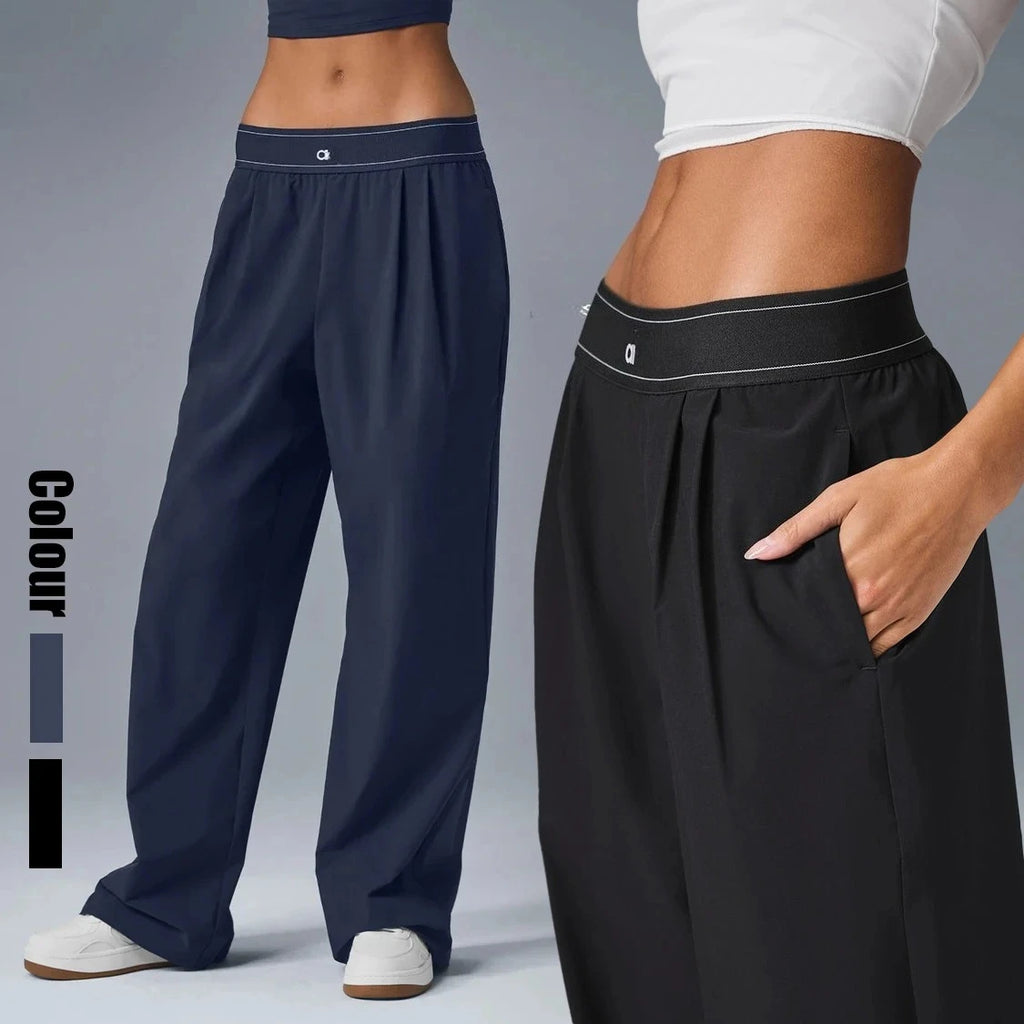 Navy Blue High-Waisted Wide-Leg Suit Pant Women's 2026 Spring Sport Yoga Fitness Loose Baggy Full-Length Fashion Sweatpants