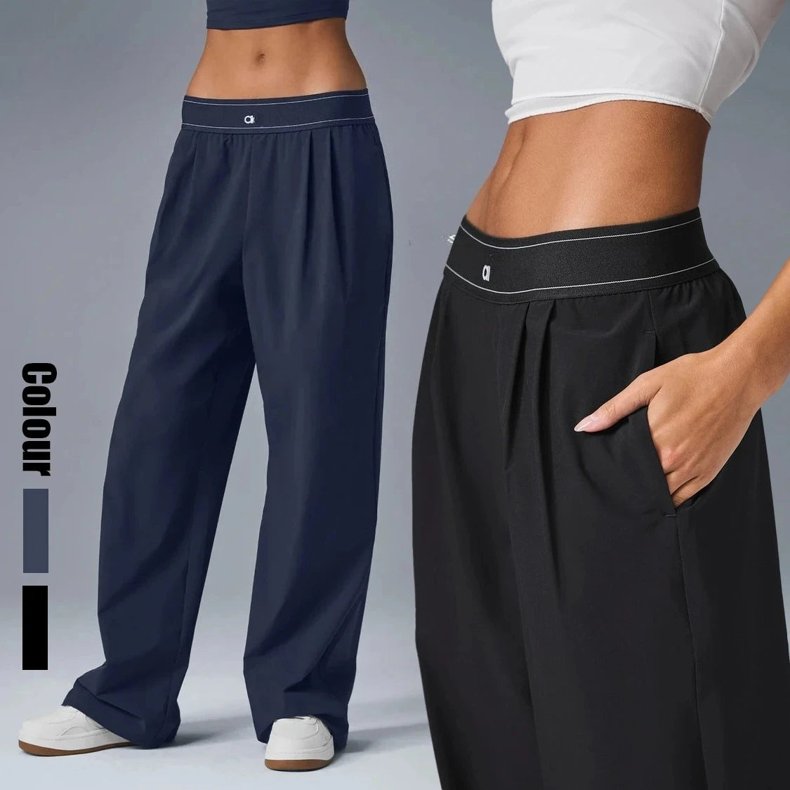 Navy Blue High-Waisted Wide-Leg Suit Pant Women's 2026 Spring Sport Yoga Fitness Loose Baggy Full-Length Fashion Sweatpants