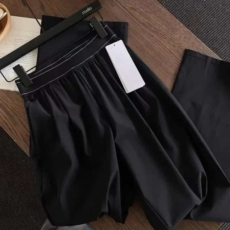 Elastic High Waist Quick Drying Pants Women Black Straight Breathable Trousers Women Fashion Casual Loose Wide Leg Pants Women