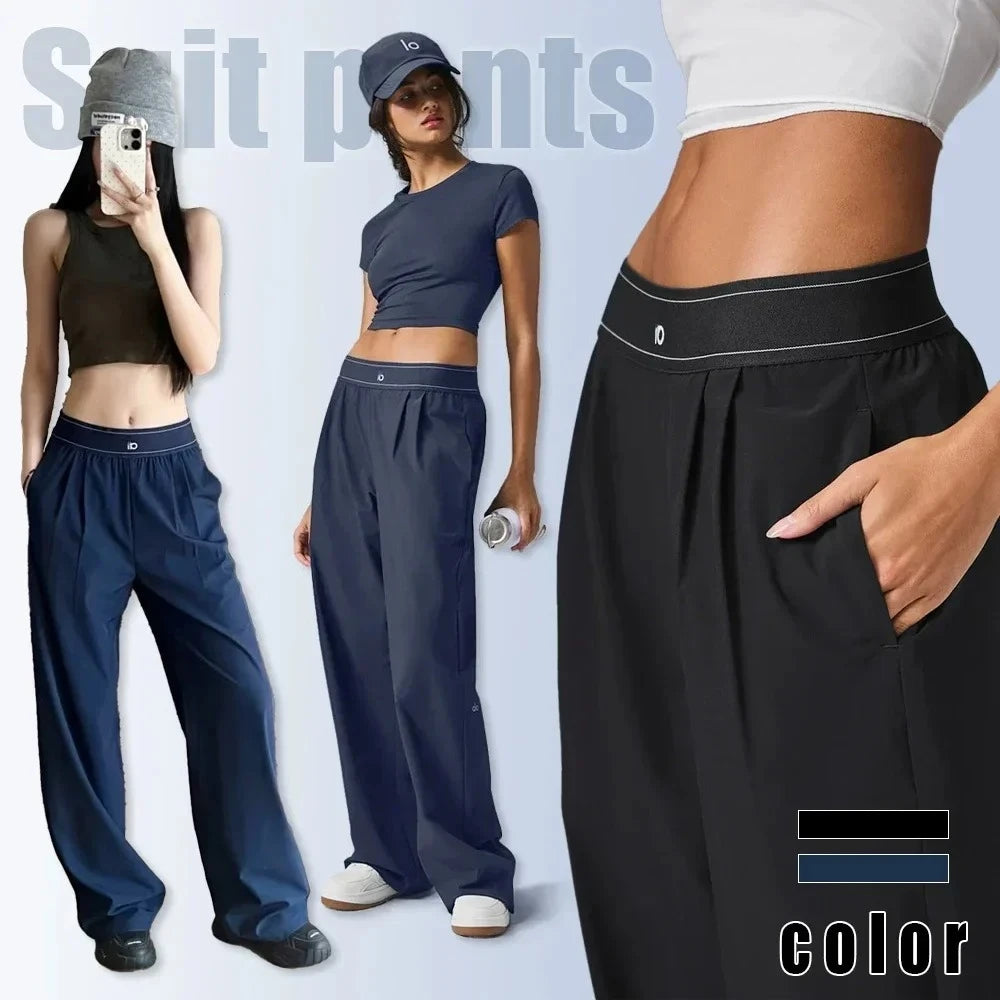 Navy Blue High-Waisted Wide-Leg Suit Pant Women's 2026 Spring Sport Yoga Fitness Loose Baggy Full-Length Fashion Sweatpants